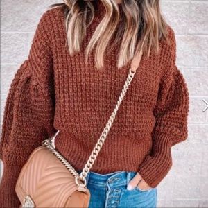 Express Ribbed Mock Neck Balloon Sleeve Sweater